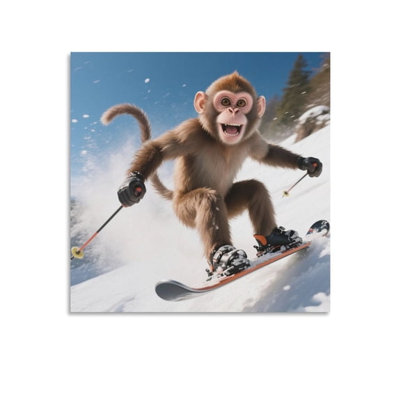 Monkey Skiing (4) Artworks Canvas Poster Room Aesthetic Wall Art Prints Home Modern Decor Gifts 16x16inch(40x40cm)
