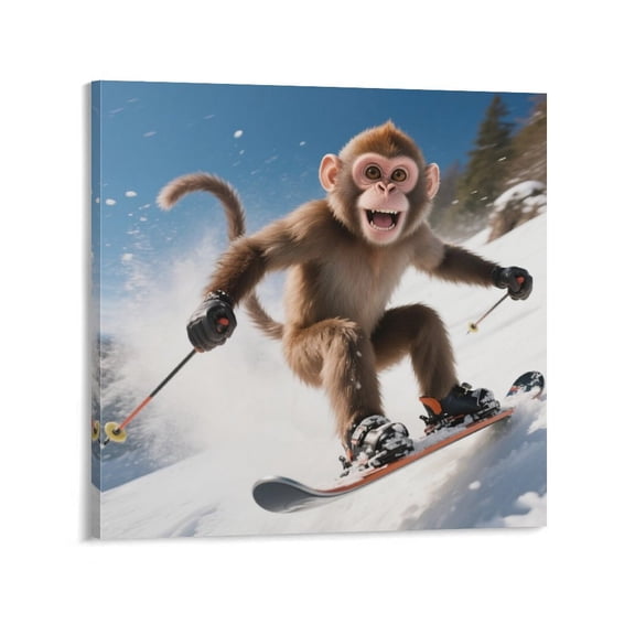 Monkey Skiing (4) Home Decor Poster Wall Art Hanging Picture Print Bedroom Decorative Painting Posters Room Aesthetic 24x24inch(60x60cm)