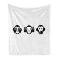 thumbnail image 1 of Monkey Soft Flannel Fleece Blanket, See No Evil Hear No Evil Speak No Evil Animal Graphic Simple Illustration, Cozy Plush for Indoor and Outdoor Use, 50" x 70", Charcoal Grey White, by Ambesonne, 1 of 5