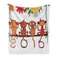 thumbnail image 1 of Monkey Soft Flannel Fleece Throw Blanket, Cartoon Style Illustration with Animals Sitting on a Branch on Flowers Background, Cozy Plush for Indoor and Outdoor Use, 50" x 70", Multicolor, by Ambesonne, 1 of 6