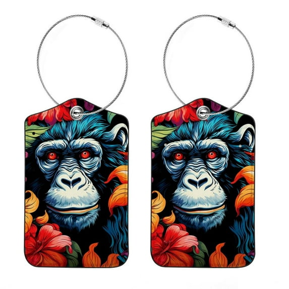 Monkey Square PU Leather Luggage Tags, 2 Pack, with Privacy Cover and Stainless Steel Ring - Suitable for Travel, Backpack, Handbag - Bag Tags, Handbag Tags