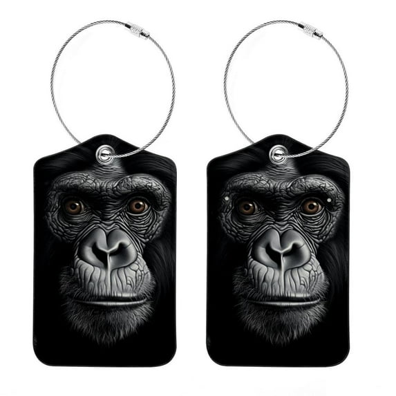 Monkey Square PU Leather Luggage Tags - 2 Pack with Privacy Cover and Stainless Steel Ring - Suitable for Travel, Backpack, Handbag - Suitcase Tags, Travel Tag