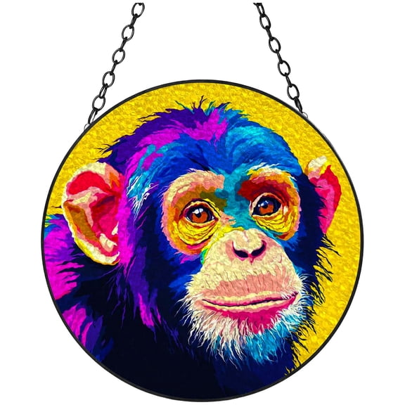 Monkey Stained Glass Suncatcher Handmade Window Hanging Colored Glass Suncatcher Crafts Kits for Indoor Garden Decor Memorial Gift 16x16cm