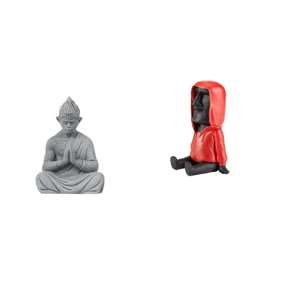 Monkey Statue Buddha Easter Island Head Sandstone Resin Miniature Figurine for Home Garden Office Decor Meditating Crowd