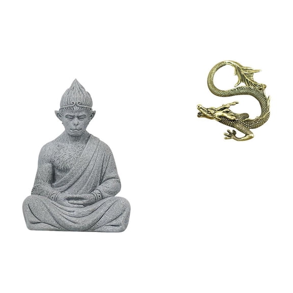 Monkey Statue Buddha Figurine Chinese Sculpture Brass Sandstone Artistic Detail for Home Office Decor