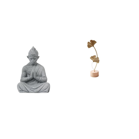 Monkey Statue Buddha Leaf Sculpture Metal Iron Material Home Office Tabletop Decor for Adults