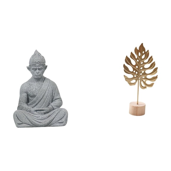 Monkey Statue Buddha Leaf Sculpture Metal Material Artistic Table Decor for Home Office Meditation Space