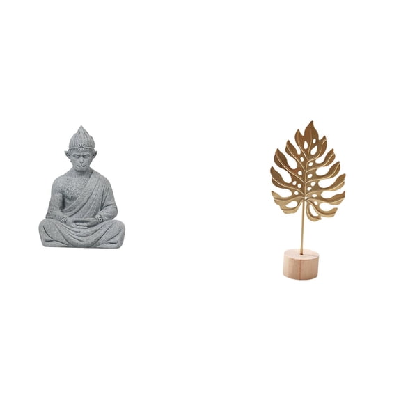 Monkey Statue Leaf Sculpture Buddha Figurine Sandstone Iron Material for Home Garden Meditation Decor