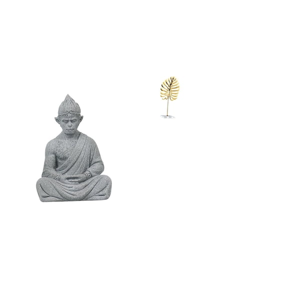 Monkey Statue Leaf Sculpture Buddha Figurine Sandstone Material for Home Garden Meditation Space Decor