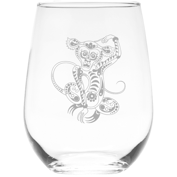 C&M Personal Gifts 17 oz Monkey Stemless Wine Glass (Style M2)