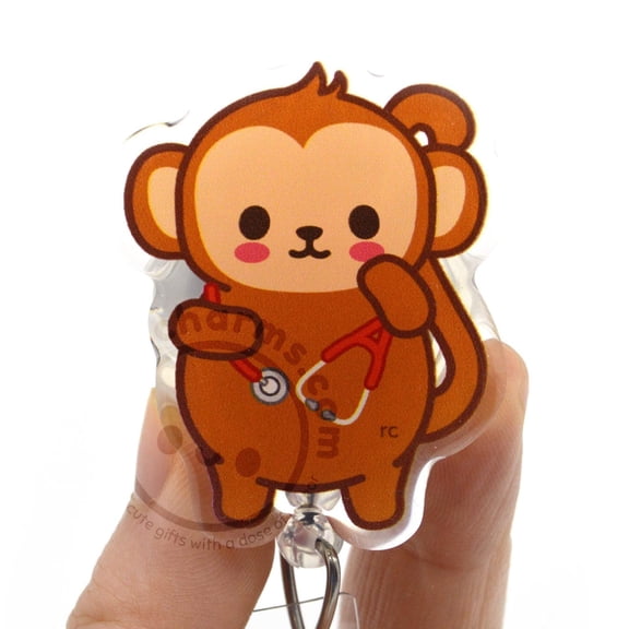 Monkey Stethoscope Cute ID Badge Reel For Pediatric Nurses, Nursing Week, Vet Techs, Healthcare Christmas Gift, Doctor, Medical Students CMA