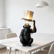 Monkey Table Lamp with Top Hat, Resin Table Lamp for Bedroom Office Novelty Bedside Light, Fun Lamps Livingroom Decor, Creative Desk Lighting Fixture, Monkey Light Whimsical Design Gift for Friends