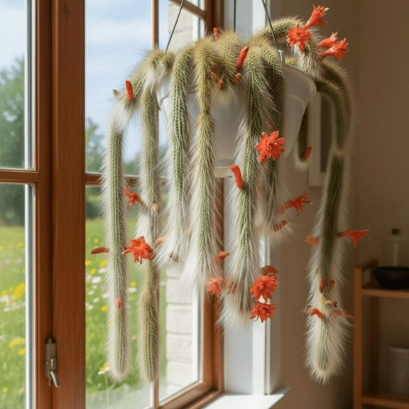 Monkey Tail Cactus Roots, Monkey Tail Cacus Succulent Live Plant, 6-8 inches Roots for Indoor Planting