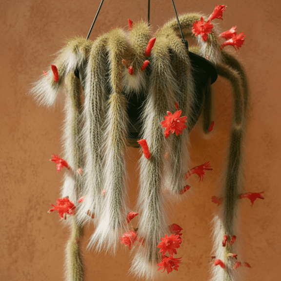 Monkey Tail Cactus Succulent Live Plant, Monkey Tail Cactus Plant, Red Blooms, Roots in 6-8 inches for Growing