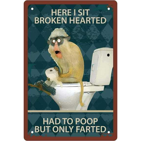 Monkey Tin Sign Bathroom Metal Vintage Retro Art Mural Hanging Iron Painting Poster Plaque Funny Animals Family Wall Decorations for Living Room Toilet Cafe Farm Decor 8 x 12 Inch 1pc
