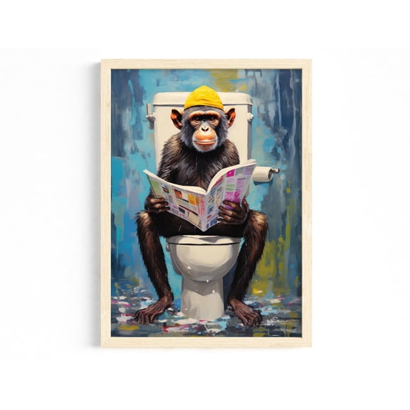 Monkey Toilet Bathroom Wall Art Print, Decor