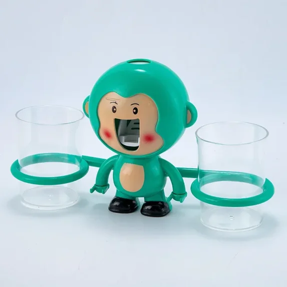 Monkey Toothbrush Holder Wall Hanger Stand Child Toothpaste Dispenser Squeezer Organizer Cute Cup Hold Bathroom Accessories Sets (YSJ-MOK-GREEN)