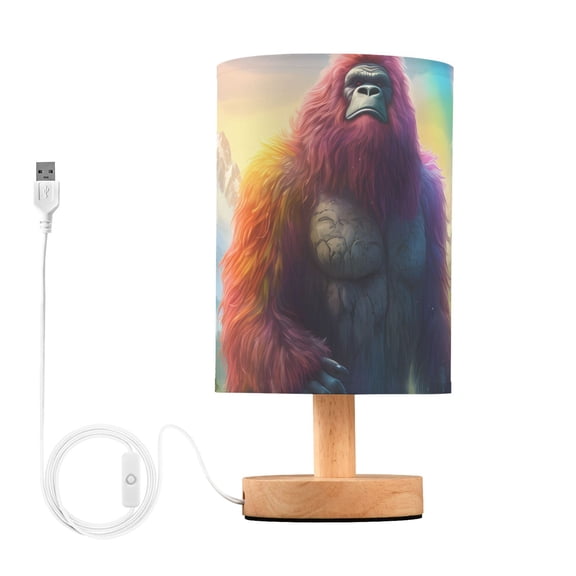 Monkey Trees and Rainbow Mountain Table Lamp USB Bedside Desk Nightstand Lamp Printed Gifts Small Lamp Wood Base for Bedroom Living Room Kids Room College Dorm