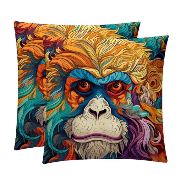 Monkey Velvet Throw Covers Pillows with Unique Patterns - Set of 2 Decorative Pillow Inserts in 16x16, 18x18, 20x20 Inches for Home Decor and More