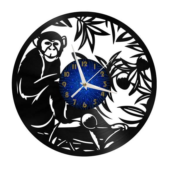Monkey Vinyl Record Wall Clock for Kitchen Wall Decor Wall Art Gift for Lover Gift Idea for a Best Friend(B)