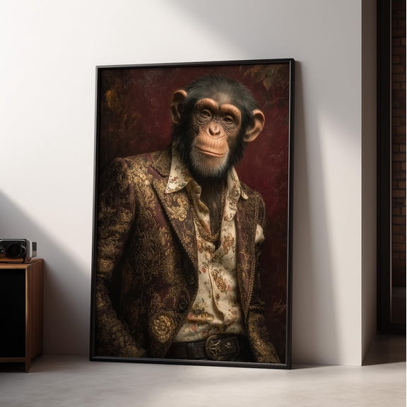 Monkey Wall Art, Chimp In Suit Print, Unframed Paper Poster 8x10in