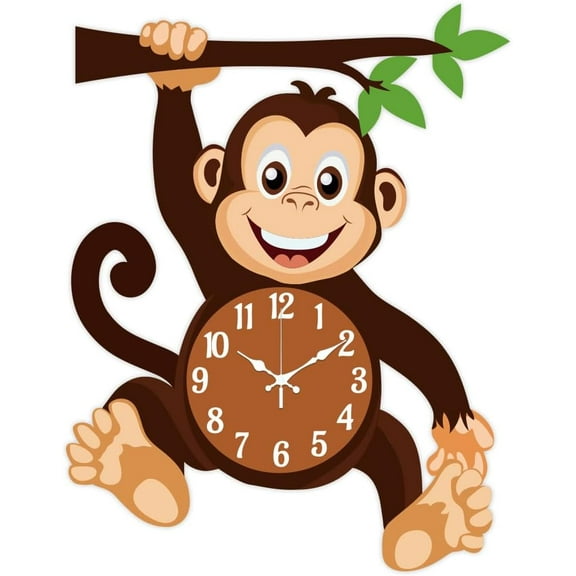 Monkey Wall Clock Branch Non-Ticking Clocks Irregular Shape Decorative Clocks Printed Wall Clock for Home Classroom Decoration 1612.6 inch