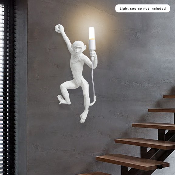 Monkey Wall Lamp Sconce 26 Inch Creative Resin Animal Light Fixture with E26 Bulb Holder White Paint Finish Wall Mounted Lighting