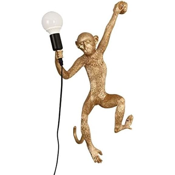 Monkey Wall Lamp Vintage Resin Monkey Light Resin Art Wall Sconce Creative Animal Wall Light Modern Wall Lighting Fixture Bedroom Living Room Office Corridor Restaurant (Golden)