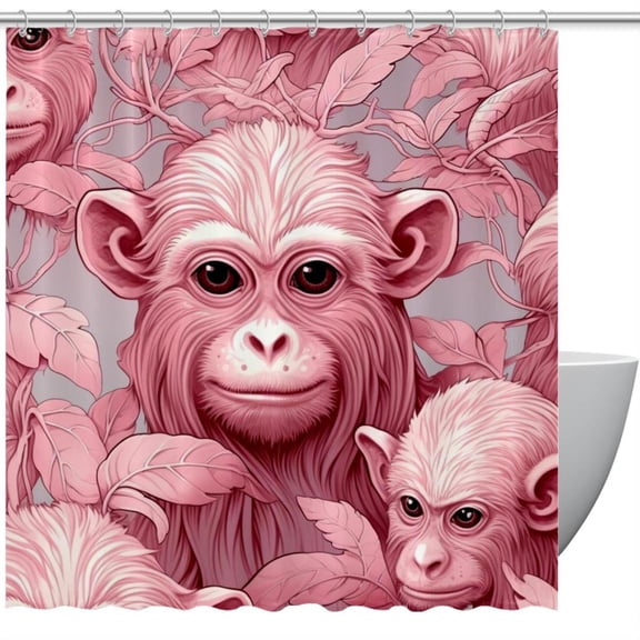 Monkey Waterproof Printed Bathroom Decoration Shower Curtain Set with Hooks for Bathroom Décor - Shower Curtain Sets for Bathroom Decorations