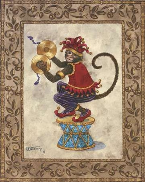 Monkey With Cymbals Canvas Art - Janet Kruskamp (24 x 30)
