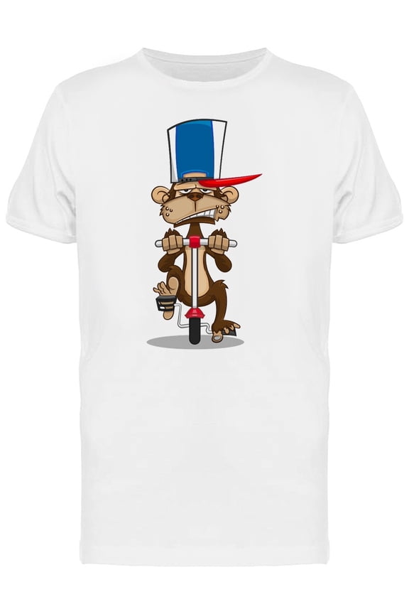 Monkey With Hat Rides A Bicycle T-Shirt Men -Image by Shutterstock, Male x-Large