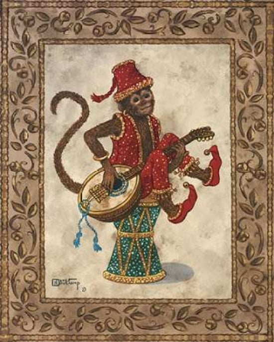 Monkey With Mandolin Canvas Art - Janet Kruskamp (24 x 30)