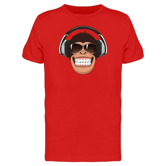 Monkey With Sunglasses & Music T-Shirt Men -Image by Shutterstock, Male Medium