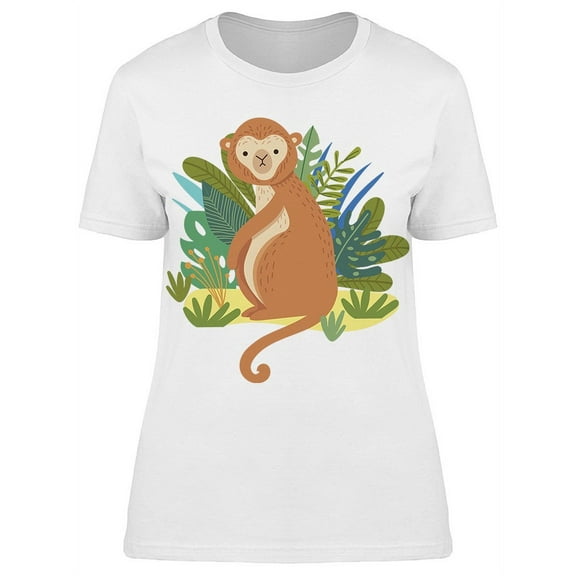 Monkey With Tropical Leaves T-Shirt Women -Image by Shutterstock, Female Large