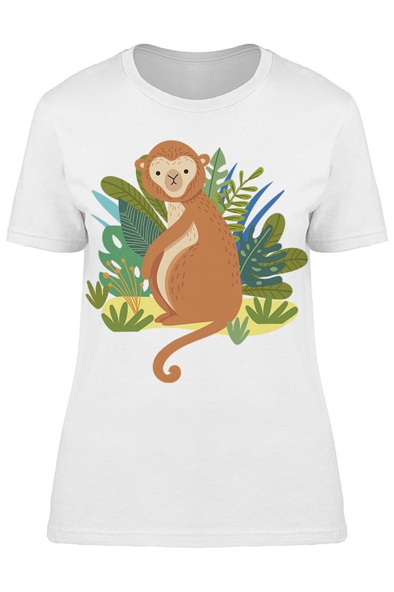 Monkey With Tropical Leaves T-Shirt Women -Image by Shutterstock, Female Small