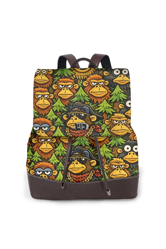 Monkey Women's Leather Backpack All-Over Print Bag for Work and Travel