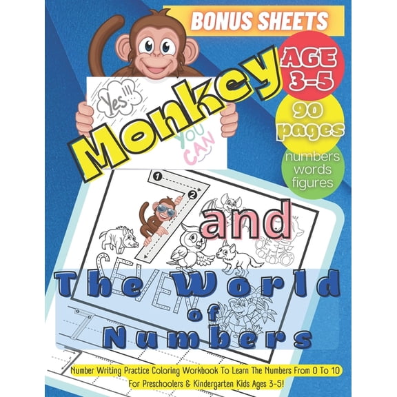 Monkey and The World of Numbers: Number Tracing Coloring Workbook for Preschoolers: Number Tracing Activity Coloring Boo, (Paperback)