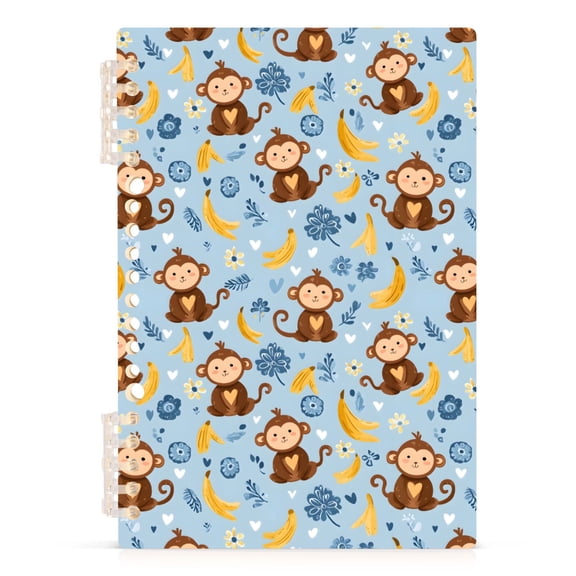 Monkey Yellow Banana Pattern A5 Notebook Refillable 60 Sheets Detachable Ring Binder PP Cover Journal