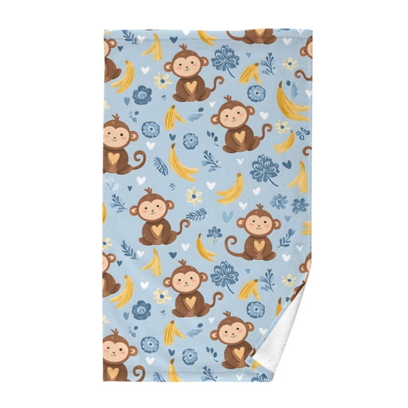 Monkey Yellow Banana Pattern Bath Towel 100% Cotton Soft Thick High Absorbency Hand Face Towel Single Pack 16x28in