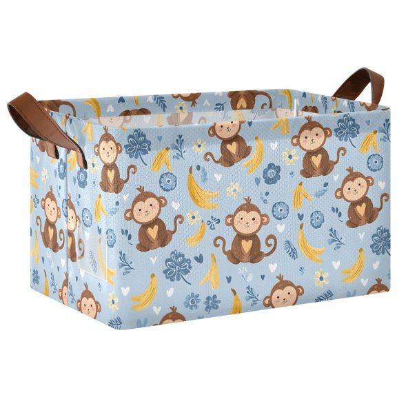Monkey Yellow Banana Pattern Collapsible Storage Bin Open Home Shelf Basket Water-Resistant Iron Frame Large