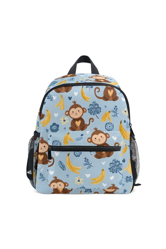 Monkey Yellow Banana Pattern Mini Backpack Cute Small Backpack with Chest Strap and Whistle Ages 3-8