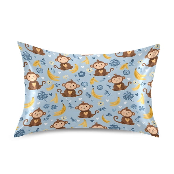 Monkey Yellow Banana Pattern Pillowcase Queen Size 30''x20'' Satin Double-Sided Print Soft Wrinkle Resistant