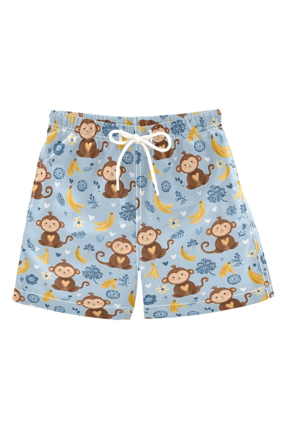 Monkey Yellow Banana Pattern Swim Trunks Quick Dry Beach Pool Board Shorts Lightweight Stylish Print Sizes 2T to XL