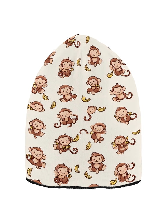 Monkey and Banana Beanie Hat Unisex Warm Winter Hat Cap For Women Men Winter Running
