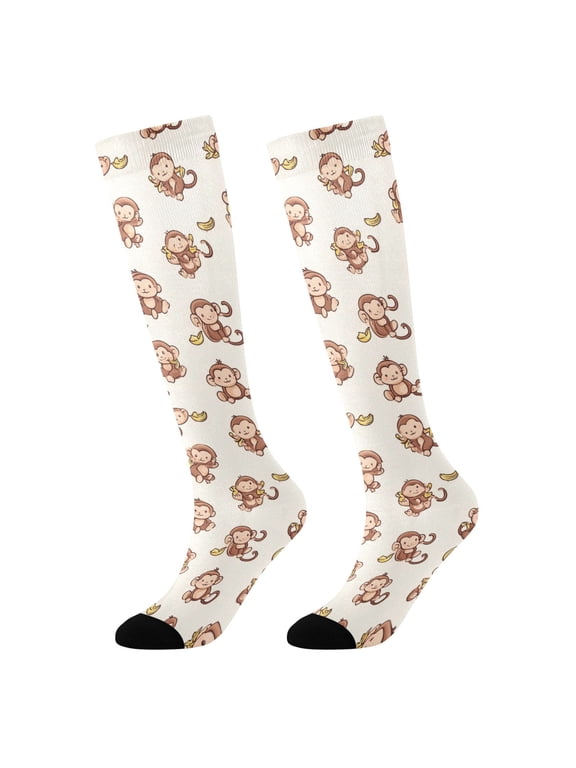 Monkey and Banana Novelty Patterned Knee High Socks Breathable Stretchy Soft Tall Boot Socks