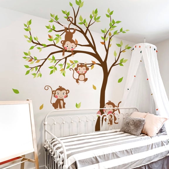 Monkey and Tree Wall Decals Animals Monkey Wall Stickers Jungle Wall Stickers TV Wall Dcor for Baby Nursery Kids Bedroom