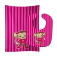 thumbnail image 1 of Monkey on Pink Stripes Baby Bib and Burp Cloth, 1 of 2