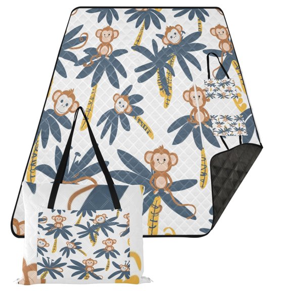 Monkey on Tree Extra Large Picnic Beach Blanket Waterproof Sand Proof Portable Outdoor Mat 80x118