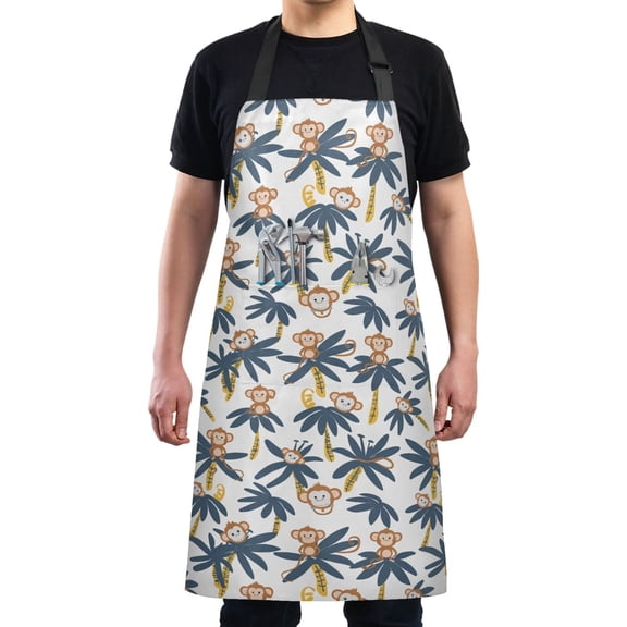 Monkey on Tree Kitchen Apron with 2 Pockets Adjustable waterproof Cooking Aprons for Women Men Chef