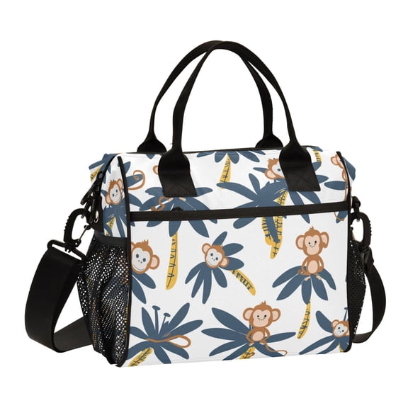 Monkey on Tree Lunch Bag Insulated Lunch Box Leakproof Reusable Cooler Tote Adjustable Shoulder Strap for Men Women 9L